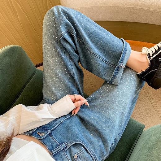 【秒杀】2026春季设计感高腰直筒小个子阔腿裤满天星烫钻牛仔裤女 商品图0