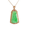 【天然正品】A货翡翠AU750黄金镶钻镶天然细腻糯种飘绿花平安无事牌翡翠吊坠项链35.7*17.7*6.3MM（皆取最大值）141125AH37 商品缩略图0