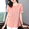 大码短袖衬衫女纯棉夏季遮肚子宽松粉色上衣洋气女装2026新款衬衣 商品缩略图2
