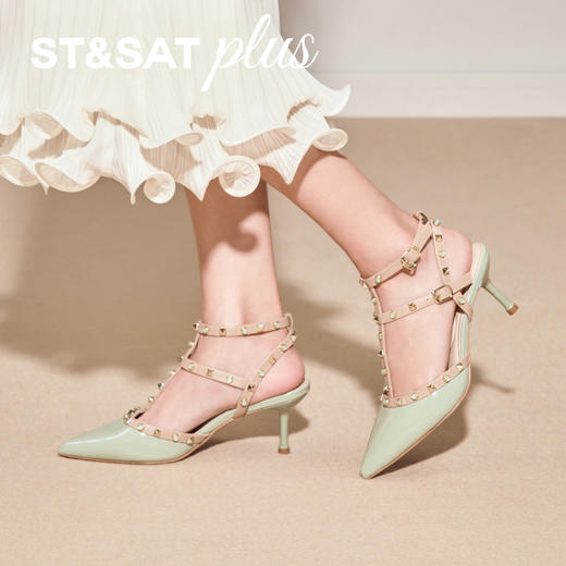 【铆钉系列】星期六26春新款裸色漆皮细带尖头高跟中后空SSE1114011 商品图8