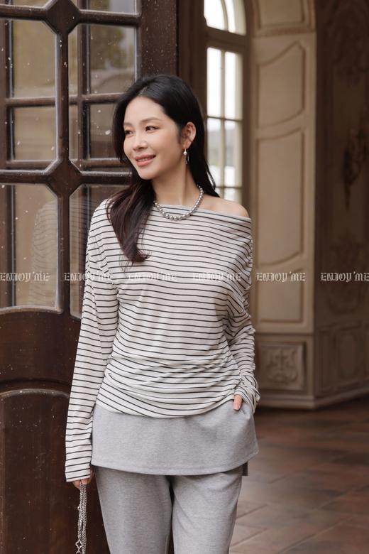 【门店同款】ENJOY春季“柔权主义”慵懒条纹T 169697675 商品图2