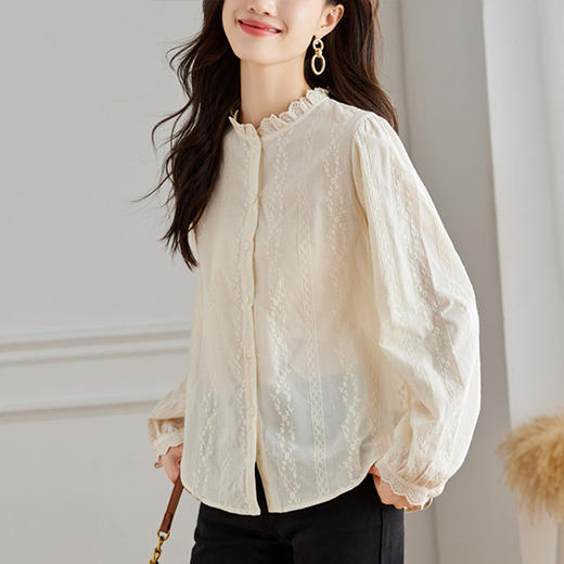 法式木耳边纯棉设计感小众衬衣秋装新款女装高级感衬衫39049 商品图2