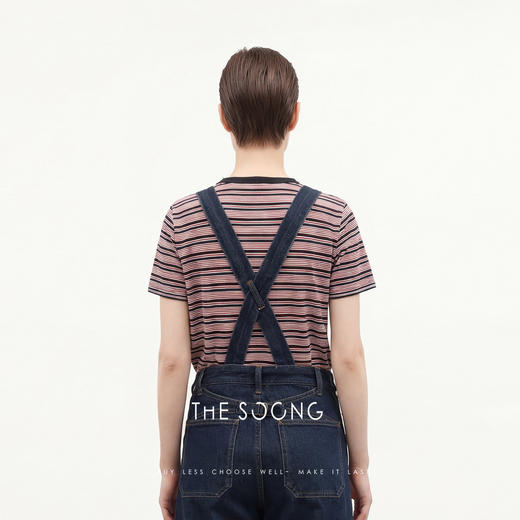 THESOONG/舒适体感 细密条纹针织圆领短袖T恤女高弹抗皱上衣8881 商品图2
