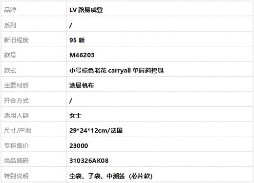 【95新】LV路易威登M46203小号棕色老花carryall单肩斜挎包女士310326AK08 商品图10