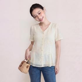 奢姿大码女装2026夏季减龄立体绣花雪纺衬衫胖妹妹V领时尚上衣9962254597