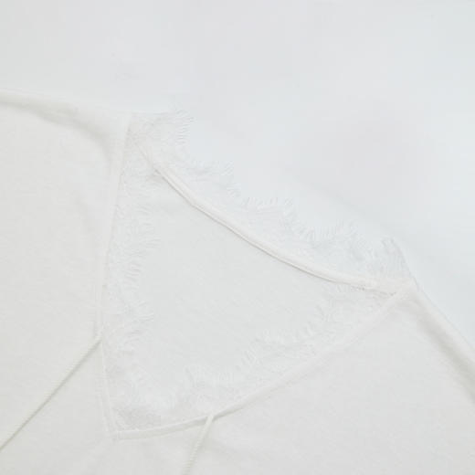 西遇韩系时尚蕾丝2026夏新款拼接短袖T恤v领花边正肩舒适透气上衣H0060231 商品图5