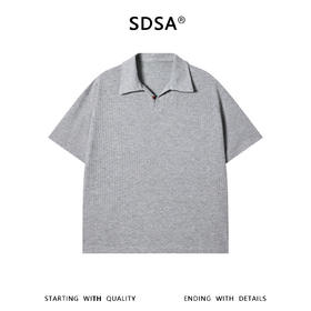SDSA男装2026新款高贵轻奢纯色肌理竖纹针织翻领宽松休闲短袖上衣