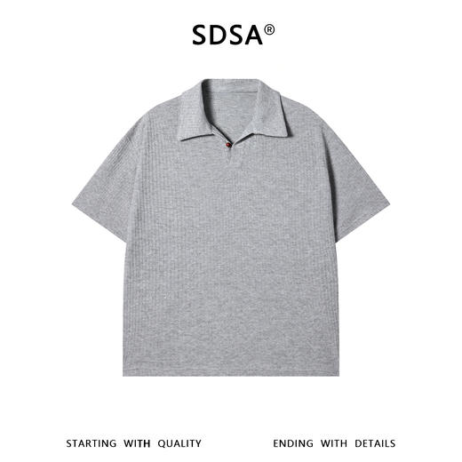 SDSA男装2026新款高贵轻奢纯色肌理竖纹针织翻领宽松休闲短袖上衣 商品图0