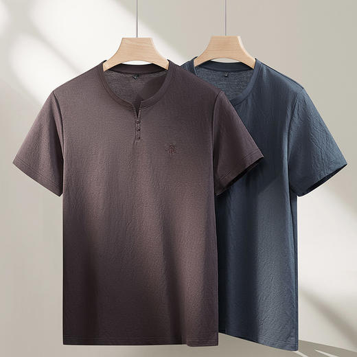 【DPF】【亚麻】大依优型大码男装夏季圆领短袖T恤运动休闲透气短袖上衣 商品图3