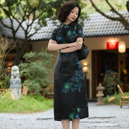 西子/海棠依旧40姆米重锻桑蚕丝非遗香云纱旗袍连衣裙/QPZH0082 商品图2
