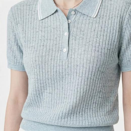 PALUOPO/PL羊毛亚麻混纺坑条 POLO 衫撞色翻领针织短袖ES250951M 商品图7