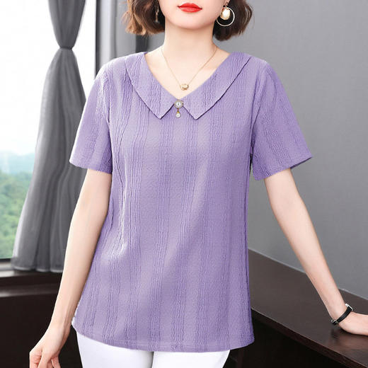 娃娃领短袖t恤女2026年夏季新款胖mm大码女装宽松翻领显瘦上衣女 商品图0