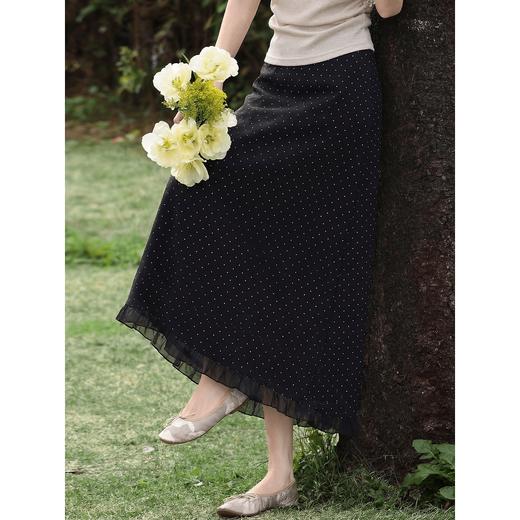 鹿向南「浅夏微光」高级感黑色波点半身裙女夏季高腰显瘦中长裙子 商品图1