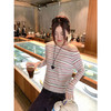 <曾小咸推荐>4.8现货秒杀 ！微信超特价！韩系条纹露肩长袖t恤 日常129.99 立减70 秒杀59.99！！ 商品缩略图1