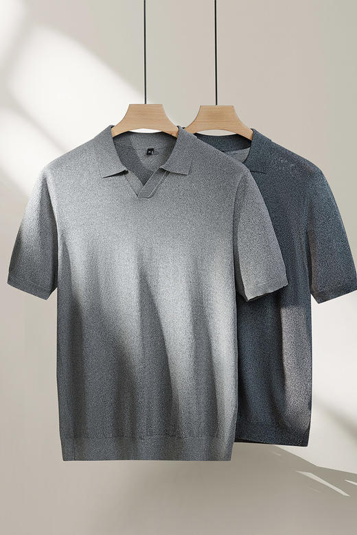【DPF】大依优型大码男装夏季针织小V领短袖POLO衫商务休闲百搭上衣T恤 商品图5