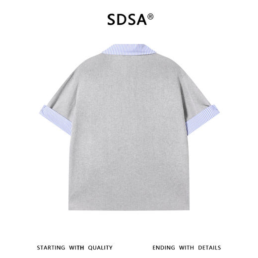 SDSA男装2026新款高贵轻奢学院风条纹拼接针织翻领假两件T恤百搭 商品图4