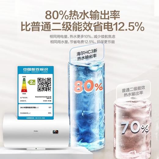 海尔电热水器60升 HC3新 搪瓷无缝内胆租房优选5.5倍大水量2200W速热家用洗澡储水式  专利防电墙 商品图3