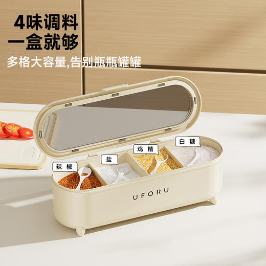 【大容量！易清洗】调料盒厨房家用一体多格调味盒带勺子食品级盐味精调料收纳盒防潮。xb 商品图1