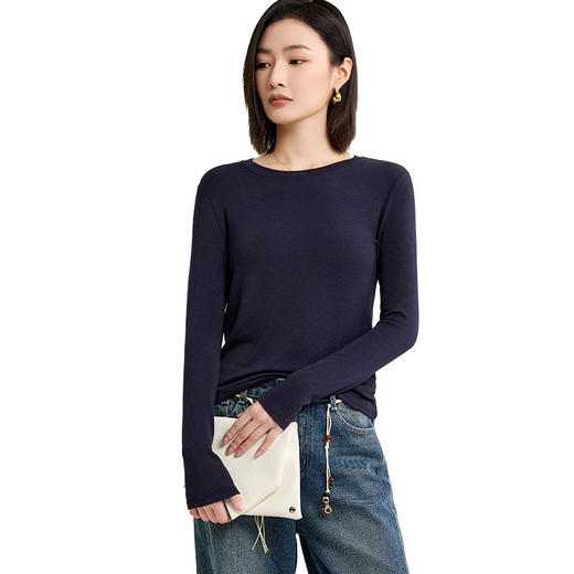 「自」全新升级【铂金会员119/天猫159/差价40】(14828)洛诗琳薄款天丝羊毛长袖T恤2026新款高级感百搭正肩打底上衣 商品图4