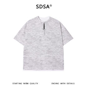 SDSA男装2026新款高贵轻奢潮牌扎染拼接半拉链假两件T恤百搭时尚