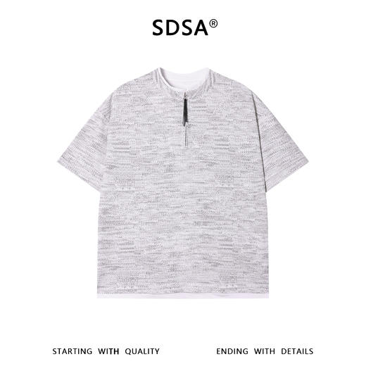 SDSA男装2026新款高贵轻奢潮牌扎染拼接半拉链假两件T恤百搭时尚 商品图0