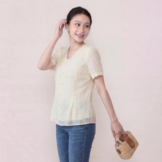 奢姿大码女装2026夏季减龄立体绣花雪纺衬衫胖妹妹V领时尚上衣9962254597 商品图1