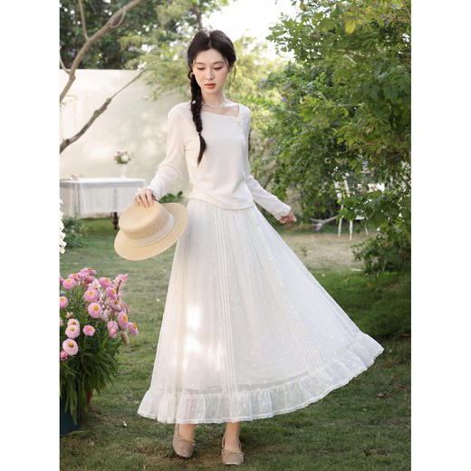 鹿向南「月光流萤」米白色蕾丝半身裙女夏季纱裙法式巨好看长裙子 商品图2