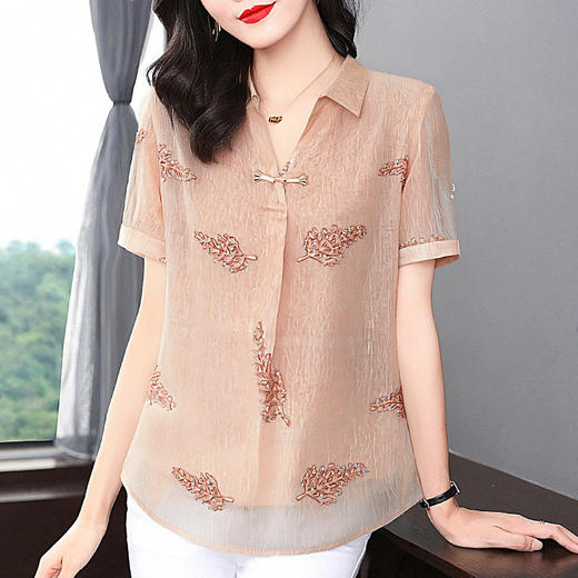 女士雪纺衫夏季大码女装减龄洋气小衫新款胖mm上衣妈妈短袖衬衫 商品图0
