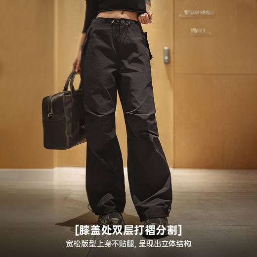 马登美式褶皱高街工装vibe风伞兵裤阔腿抽绳束脚舞蹈长裤春夏女 商品图3