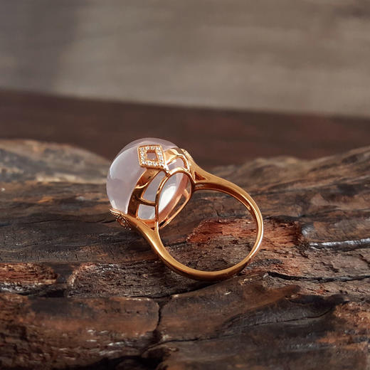 【天然正品】AU750玫瑰金镶钻镶天然近全净体粉色星光芙蓉石戒指16.5号（皆取最大值）141125AH26 商品图3