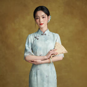 优雅复古高级感年轻款花花旗袍改良新中式国风长款旗袍2839