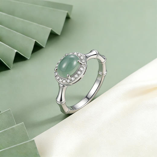 【宏艺珠宝】青竹凝翠·银s925翡翠戒指 商品图0