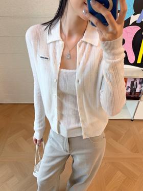 缪缪 最新款 米白色长袖针织开衫