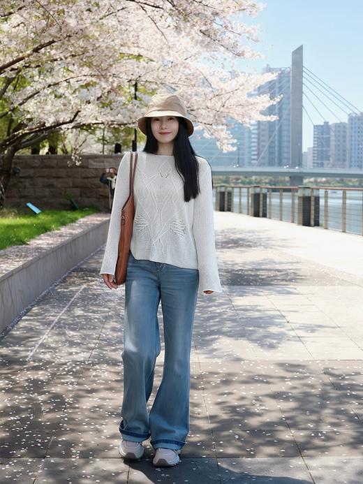 【凉感透气 清爽亲肤 天丝亚麻镂空针织衫】一字领修饰肩颈线条 微喇袖遮肉显瘦 自带氛围感 商品图1