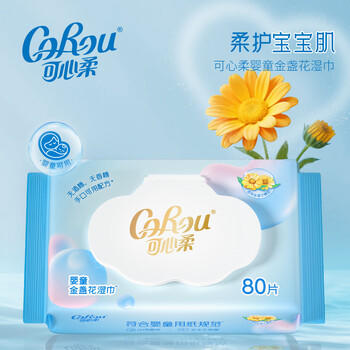 可心柔（COROU）湿巾 80抽*4包 手口屁专用 EDI纯水带盖 婴幼儿适用 /家庭清洁/纸品 /清洁纸品 /湿巾 商品图3