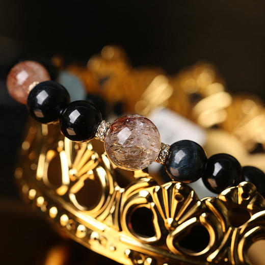 【祈愿吉品】海蓝宝手链蓝虎眼黑金超七黑碧玺水晶手链女款 商品图4