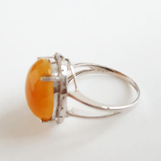 【天然正品】A货翡翠AU750白金镶钻镶天然细腻细豆种蛋面黄翡翡翠戒指18号（皆取最大值）141125AH11 商品图2