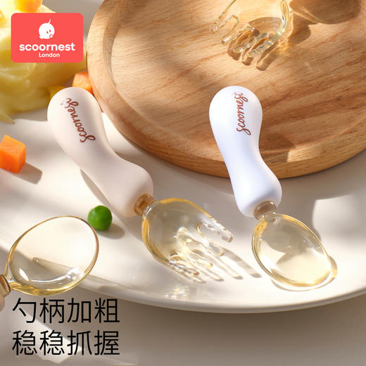 科巢辅食工具宝宝自主进食硅胶儿童餐具婴儿学吃饭训练元宝叉勺子 商品图2