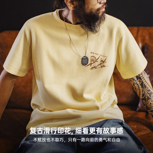 马登工装美式复古华夫格圆领短袖t恤阿美咔叽印第安印花上衣男夏 商品图3