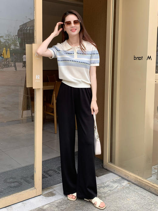 【百图lulu定制】【夏天POLO针织衫】拼色 提花 桑蚕丝羊毛混纺 轻薄透气 短袖针织衫 商品图3