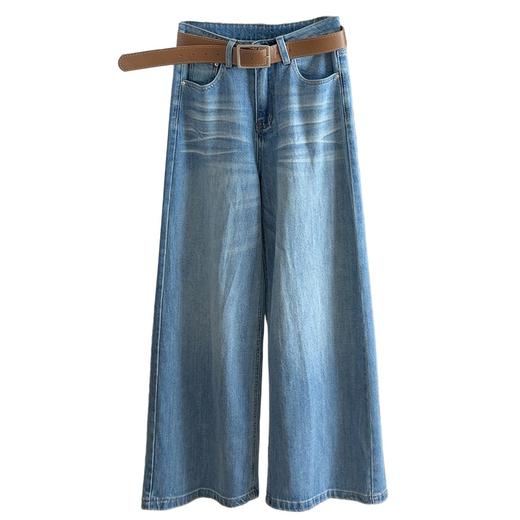 【秒杀】高腰猫须阔腿牛仔裤女2026春秋季新款显瘦百搭水洗不贴腿直筒裤子 商品图1