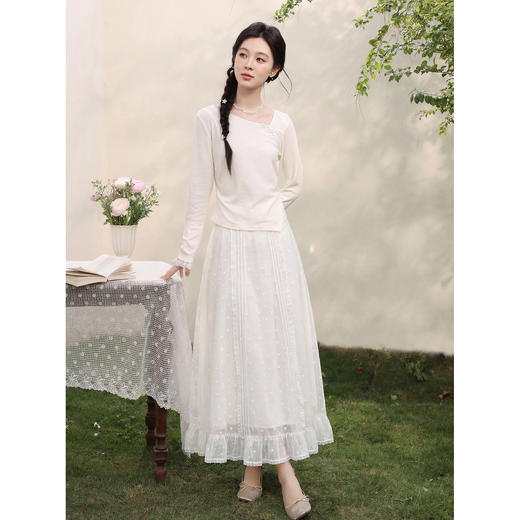 鹿向南「月光流萤」米白色蕾丝半身裙女夏季纱裙法式巨好看长裙子 商品图1