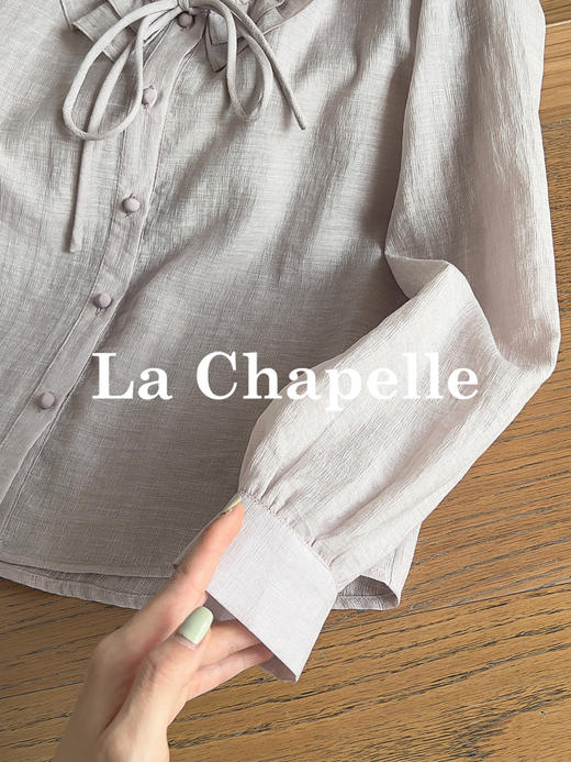 专柜实拍【醋酸+天丝！轻奢】拉夏贝尔/La Chapelle甜美减龄！莱赛尔醋酸混纺~气质好穿木耳边系带衬衫宽松显瘦上衣 商品图4