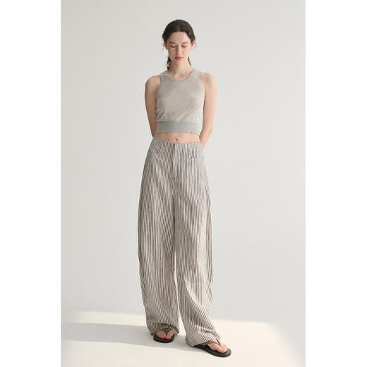 MC 莱赛尔亚麻舒适垂感条纹经典百搭休闲弧形镰刀裤MAISON CECILE 商品图0