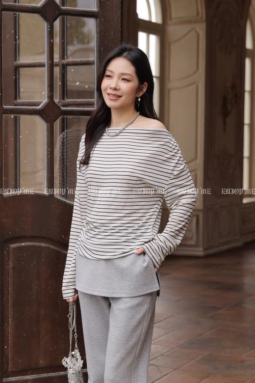 【门店同款】ENJOY春季“柔权主义”慵懒条纹T 169697675 商品图1