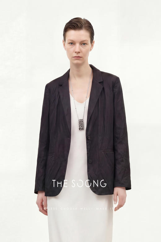 THESOONG/慵懒廓形 重磅意制自然褶皱女士黑色小西装外套8636 商品图7