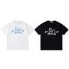 F040715夏季新款双纱面料草写手写刺绣字母印花情侣圆领短袖T恤 商品缩略图0