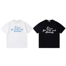 F040715夏季新款双纱面料草写手写刺绣字母印花情侣圆领短袖T恤