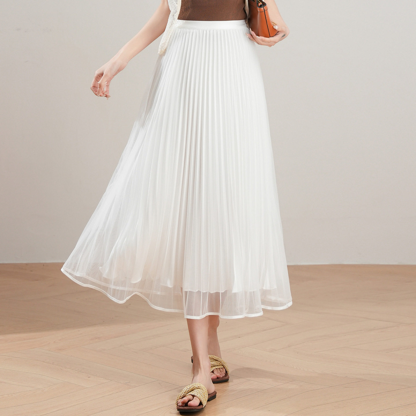 「自」全新升级【铂金会员137/天猫179/差价42】(12059)洛诗琳法式气质网纱半身裙2026夏季新款高腰显瘦中长百褶裙