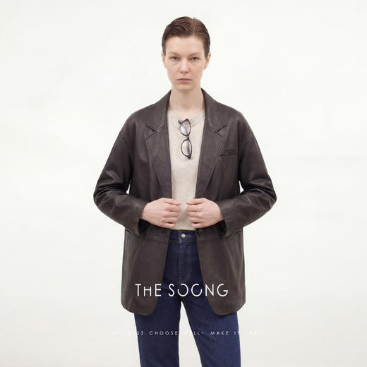 THESOONG/匠心皮语 手工削薄100%绵羊皮西装领女士皮衣外套8672 商品图3